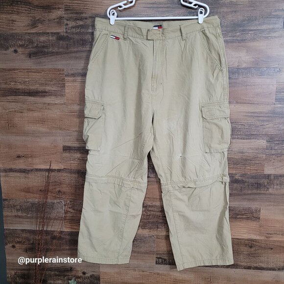 Vtg Tommy Hilfiger Baggy Convertible Cargo Pants 40x30 Measures 40x29 Y2K Beige - Picture 2 of 16